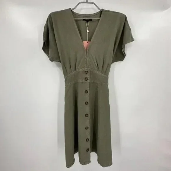 Quince Vintage Wash Tencel Button Front Dress with Tie Waist size S Olive Green - Picture 3 of 8